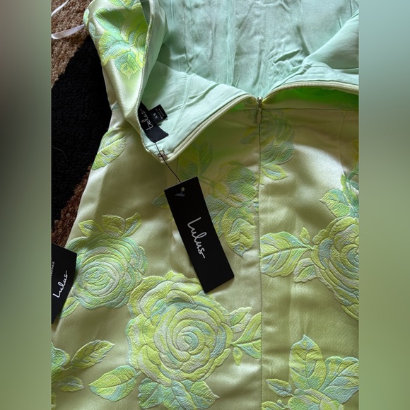 Lulus Brighter Side Light Green Floral Satin Jacquard Mini Dress - Picture 6 of 6